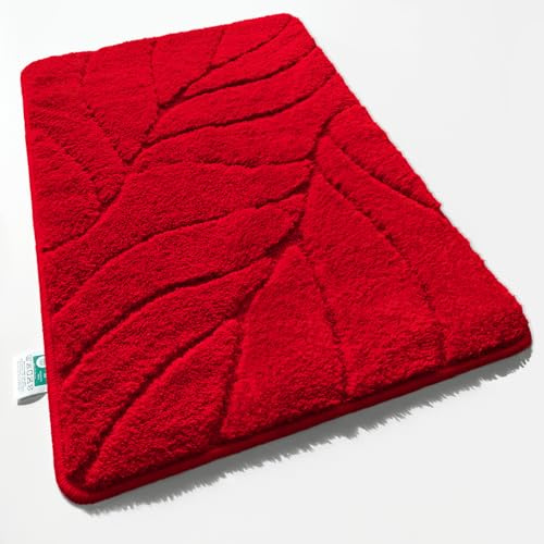 Floordirekt Badteppich - extra flauschig & schnelltrocknend - Badezimmerteppich mit rutschhemmender Rückseite - Badematte Duschvorleger (Maris) (Rot, 40 x 60 cm)