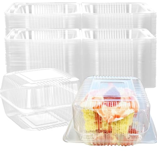 MAKTSAM 100 PCS 5.3 Inch Individual Cake Slice Boxes, Clear Square Stackable Plastic Food Containers for Portions Muffins Burger Salad Pastry
