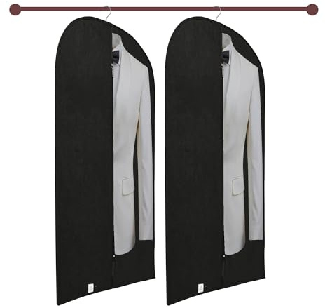 Kuber Industries Pack of 2 Blazer Cover | Suit Covers with Zip for Women & Men | Dustproof Coat Bag for Clothes, Jacket | Half Transparent Coat Cover | Black