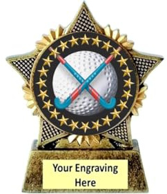 TroShow Hockey Mini Star Trophy Award 90mm Antique Gold Resin Field Hockey Ball Sticks Free Engraving -TWT-HCK