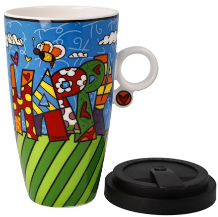 Goebel Künstlertasse mit Deckel Pop Art Happy von Romero BRITTO aus Fine Bone China, Größe: 12x8,5x15 cm, 66-453-12-1
