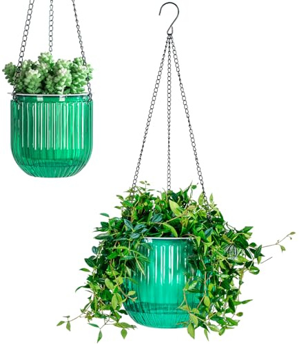 Calvalor Set med 2 hängande blomkrukor, 13,5/21 cm för utomhusbruk, inomhusbruk, hängande blomkruka för växter