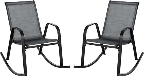 Set di 2 sedie a dondolo ergonomiche con struttura in metallo, per veranda, balcone, prato, cortile e piscina, sedie a sdraio rilassanti, colore nero, resistenti alle intemperie