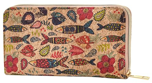 GmeDhc Kork Portemonnaie Damen mit Reißverschluss, Bunte Geldbörse mit Kartenhalter, Vegan - Geschenk für Mädchen