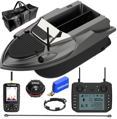 LANGSHI GPS Smart RC Fishing Bait Boat, 3 kg Auto Cruise Double Motor Large Capacity 800 m Remote Control Distance LED Night Light Boat, 20000 mAh (Fish Finder Edition)