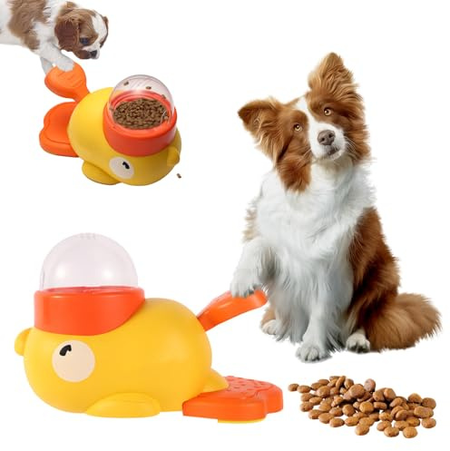 2-in-1 Interactive Dog Puzzle Feeder – Slow Feeder Dog Bowl & Treat Dispensing Toy, Durable & Safe for Small & Medium Dogs, Duck-Shaped Design for Smart Dog Enrichment & Anti-Gulping Mealtime (Yellow)