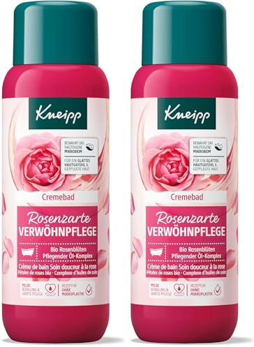 Kneipp Cremebad Rosenzarte Verwöhnpflege - Badezusatz mit hochwertigem Extrakt aus Bio Rosenblüten und einem pflegendem Öl-Komplex - Schenkt ein glattes Hautgefühl und pflegt die Haut - 400ml