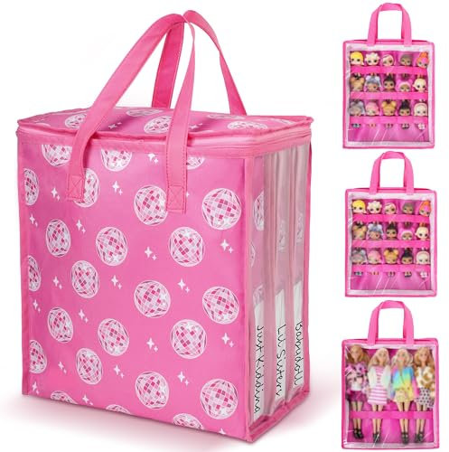 4 Pack Doll Storage Organizer Compatible with Barbie Dolls 12-Inch, Toy Storage Bag Compatible with LOL Surprise Dolls, Toy Travel Carrying Case for Girls Boys with Label & Handle, Bags Only
