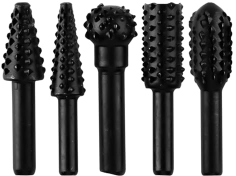 Lotsdonxia Set of 5 Woodworking Engraving Drills, Woodworking Electric Rotary Tool Burr Bits for Carving, Polishing, Grinding and Grooving Wood(Black)