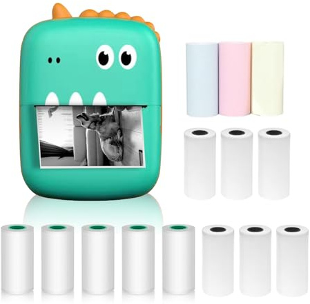 ACAGALA Mini-Thermodrucker, multifunktional, tragbar, Sticker-Maker, sofortiger Foto-Tintendruck, unterstützt BT-Verbindung für Smartphone mit 9 Papierrollen 57 mm + 5 Selbstklebende Papierrollen