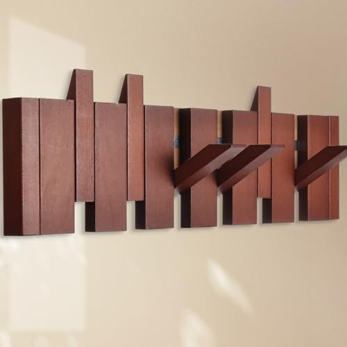 YEXEXINM Porte-manteau mural multi-crochets avec 6 crochets rabattables pour couloir, entrée, chambre à coucher, 41,9 x 15,5 cm, couleur noyer