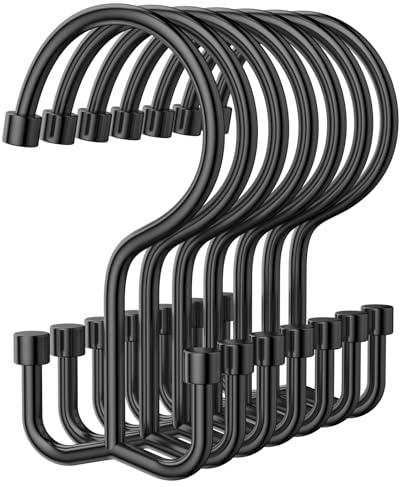 24 Pcs Shower Curtain Hooks, OEH Shower Curtain Rings, Durable Black Shower Curtain Hooks Rust Proof, Shower Rings for Curtain, Free Sliding Anti-Drop Double Shower Hooks for Shower Curtain Rod, Black