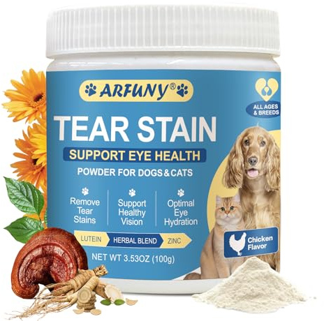 Tear Stain Remover for Dogs & Cats - Pet Tear Stain Supplement - Daily Support for Overall Eye Health - with Lutein, Zinc, Lactoferrin, Vitamins - Chicken Flavor Powder, for All Breeds