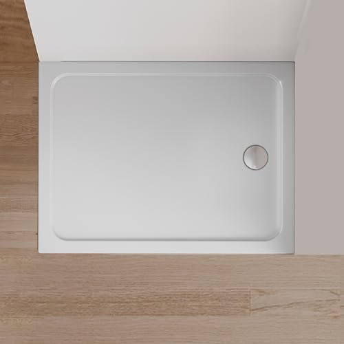 Cozynest Duschwanne 75x90x4cm Rechteck Duschtasse inkl. Ablaufgarnitur | Extraflach Acrylwanne Anti-Rutsch & Robust Sanitäracryl in Weiß für Duschkabine Dusche