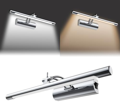 UISEBRT 10W 40cm LED Spiegellampe Badezimmer, Leuchtstoffröhre 180° Verstellbar, Sockel mit Schalter, Silber Badezimmer Lampe für Wandbeleuchtung und Spiegel Beleuchtung, Typ C Kaltweiß