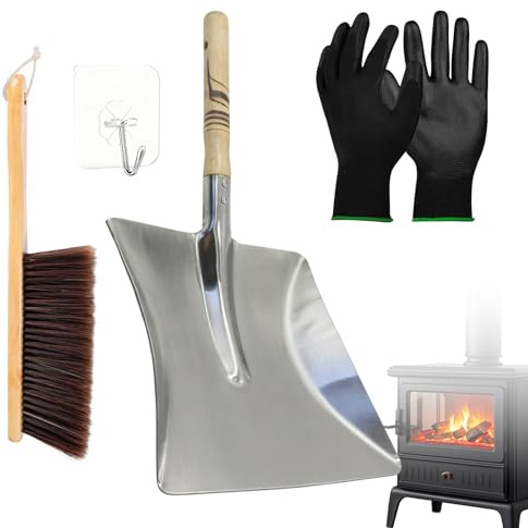 Kamin-Ascheschaufel und Bürsten-Set, mit isolierten Handschuhen, Kaminwerkzeug-Set mit Schaufel, Besen - für Kamine, Holzöfen 40 * 19 cm