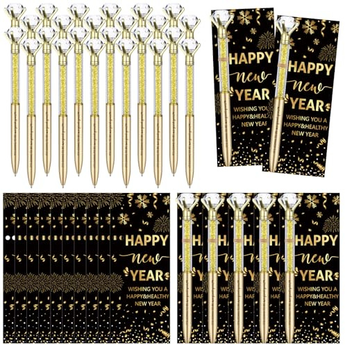 WWmily 24 juegos de bolígrafos inspiradores de feliz año nuevo, tarjetas de felicitación con corbata para empleados del equipo, compañeros de trabajo, oficina, escuela, aulas, suministros de fiesta de