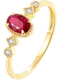 Ayoiow Ring Damen 585 Echtgold Eleganter, schmaler Ring mit ovalem Rubin und Diamanten, Vorsteckring für Ehering Größe 57 (18.1)| 14K Gelbgold | Trendiger Modeschmuck für Hochzeit