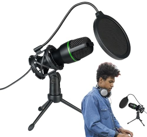 USB Podcast mikrofonkit – strömning inspelningsmikrofon för musik ljud sång | stationär bärbar dator podcast för strömning av videoinspelning hemmastudio konfigureringstillbehör