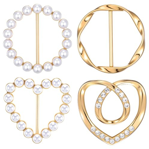 4 pièces Anneau pour écharpe, anneau en or avec strass pour t-shirt Clip, Zinc