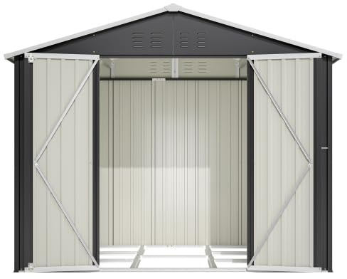 Abri à outils en métal avec toit à pente – Espace de rangement de 7 m², abri de jardin en acier résistant aux intempéries comme garage à vélos pour 4 à 6 vélos, outils de jardin et outils, grand abri