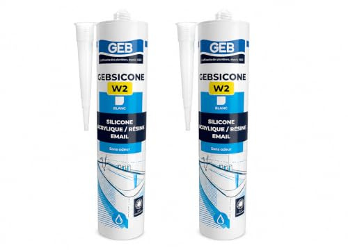 Gebsicone W2 - Sellador de silicona neutra sanitaria (2 unidades, 2 x 310 ml, antimoho de alto rendimiento, sello elástico para ducha, bañera, esmalte, acrílico