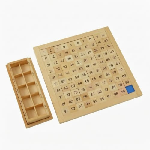 HHRJNUST Tableau d'apprentissage Enfants Plateau Numérique Centaine Tableau de Comptage Puzzle Pédagogique Bois Hêtre Tuiles Numérotes Exploration Sensorielle