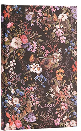 Paperblanks Terminplaner 12 Monate 2023 Floralia | Vertikal | Maxi (135 × 210 mm), DF8731-1, Schwarz