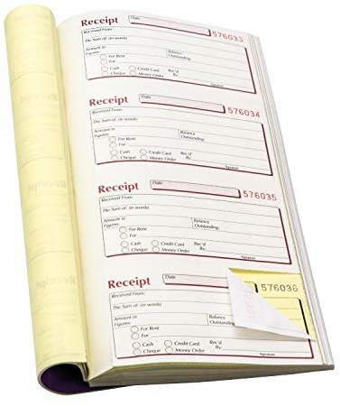 Pukka Block DCU1520 Quittungsbuch mit Durchschlag, 140 x 276 mm, 4 Quittungen pro Seite, 200 Durchschreibe-Sets, mikroperforiert, Seriennummeriert, seitliches Heftchen