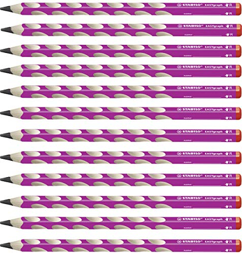 STABILO - Ergonomischer Dreikant-Bleistift für Rechtshänder - EASYgraph in pink - 12er Pack - Härtegrad B