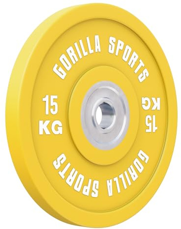 GORILLA SPORTS® Bumper Plates 5–25 kg, 50 mm, Gusseisen, gummiert | Einzeln, rutschfest sowie stoß- und kratzfest; Hantelscheiben, Gewichtsscheiben, Olympia-Hantelscheiben, Weight Plates