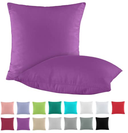 BaSaTex Baumwolle Renforcé Kissenbezug, 2er Pack, 40x40 cm, Lila | 100% Baumwolle, Öko_Tex Zertifiziert, Reißverschluss