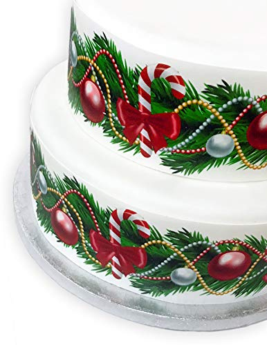 A4 Edible Decor Icing Sheet Christmas Candy Cane and Bauble Border Edible Cake Topper Decoration - Great for larger cakes