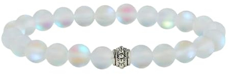 Bracelet Femme Pierre Naturelle, 7 Chakra Pierre Naturelle Perle Bracelet Pierre De Lune Blanche Bracelet Élastique Yoga Mode Charme Pendentif En Argent Bijoux Pour Femmes Hommes Cadeau D'Annivers