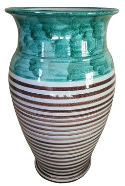 PORTAOMBRELLI VERDE RAMINA IN CERAMICA DI VIETRI DIPINTO A MANO; ALTEZZA CM. 50, DIAMETRO DELLA PANCIA CM. 30 GIARA ANFORA VASO MAIOLICA TERRACOTTA ARREDO CASA