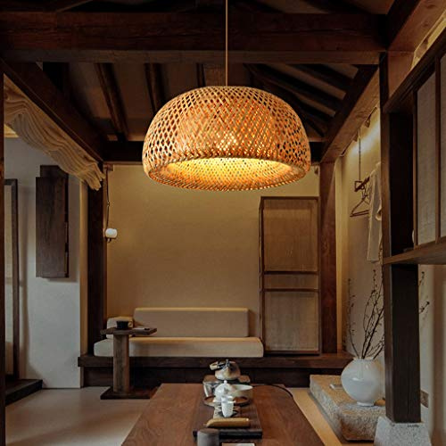 Lampada A Sospensione Vintage Lampadario Bambù Naturale in Rattan Intrecciato E27 Retro Altezza Regolabile Lampada Da Soffitto Ristorante Sala Da Tè Cafe Il Giro Paralume Illuminazione Luci ,45cm