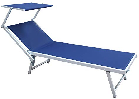 Rebecca Mobili Lettino Prendisole, Sdraio Da Spiaggia Giardino, Blu, Textilene Alluminio, Pieghevole Con Tettuccio - Misure 38x186x61 (HxLxP) - Art. RE6566