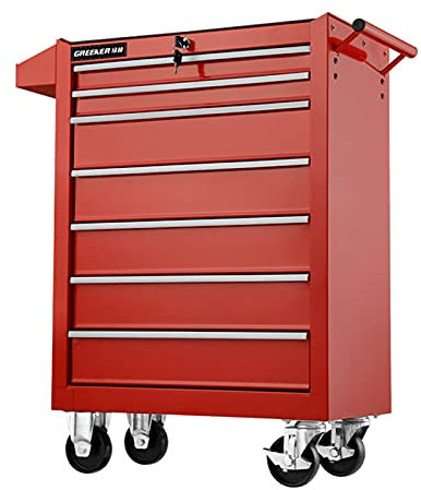 Bderkz 7 Drawer Tool Chest Heavy Duty Steel Rolling Tool Box Cart with Wheels and Storage Drawers Perfect Tool Organizer for Outdoor Indoor Use, Green (Color : Red)