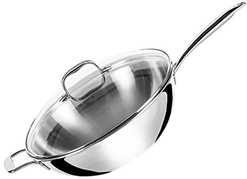 Liudan Padella Padella Pentole Professionale Uncoated 18/10 Pentole in Acciaio Inox Pentole Pentole con Coperchio in Vetro Argento Padella Antiaderente
