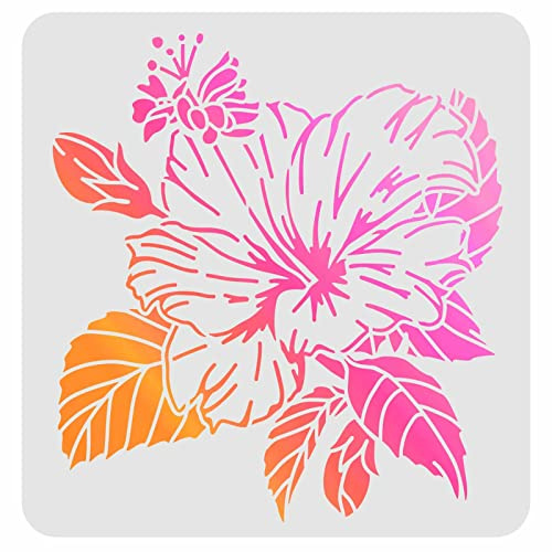 FINGERINSPIRE Hibiskus-Zeichenschablonen für Malerei, 30 x 30 cm, Kunststoff, Dekoration, Quadratische Schablonen zum Malen auf Holz, Boden, Wand und Stoff