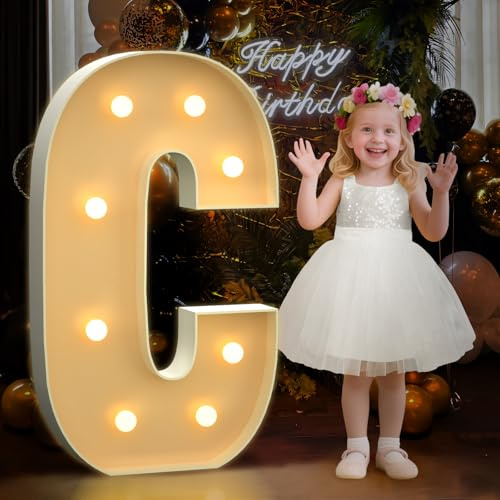 Marquee Light Up Letters, 3FT Marquee Letters, Mosaic Number for Balloons, Mosaic Balloon Frame for Party Decor, Large Cardboard Letters for Birthday Engagement Party Decoration, Giant Letter C