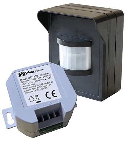 PD-545 DIW-FUNK Funk Bewegungsmelder IP44 im Set mit Funk-Einbau Empfänger 230V Funkschalter Lichtschalter