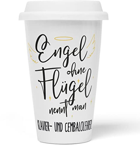 JUNIWORDS To-Go Becher mit Deckel, Engel ohne Flügel nennt man Klavier- und Cembalolehrer (5169900)