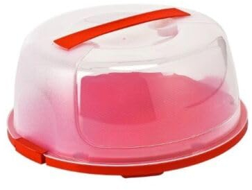 Optimal Products Large Round Transparent Cake Storage Carrier Box Container Clear Lockable Lid Cover 3 Multi Colour Kitchen (Red & Clear Round)