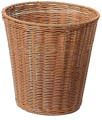 perfk Poubelle en osier tissée ronde imitation rotin, corbeille à déchets, panier de rangement pour articles divers, poubelle pour salle de bain, salle de