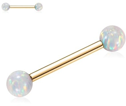 hengkaixuan G23 Titan bröstvårta skivstång 14 g gängade nippelringar opal kroppspiercing smycken för kvinnor, Metall