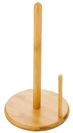 Wood Paper Towel Holder, Wooden Paper Towel Holder Countertop with Wooden Base, Kitchen Roll Holder Paper Towel Stand Countertop & Roll Organizer for Table, Free-Standing Kitchen Roll Holder