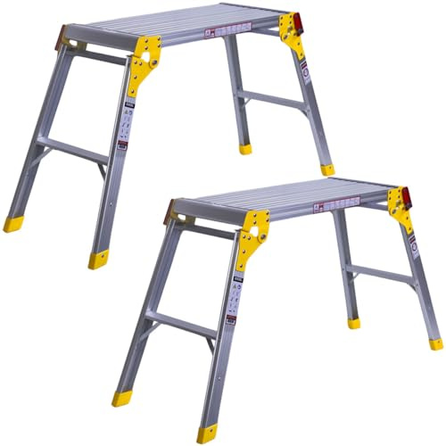 Excel Heavy Duty Aluminium Platform Work Bench Folding Hop Up 300mm x 700mm Pack of 2 - Stool, Ladder, Foldable, Portable