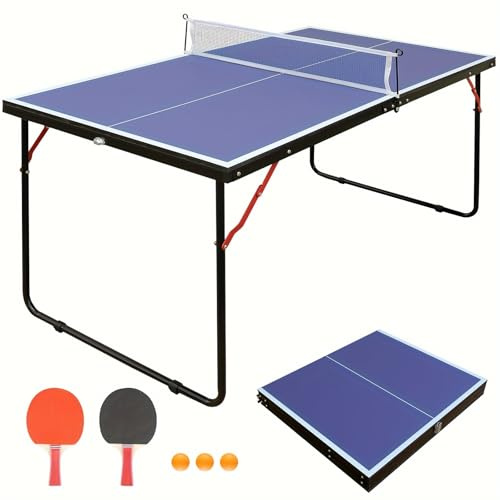 Athfiner Portable Ping Pong Table 4.5FT Foldable Compact for Space Saver,Table Tennis Table Kids Children Boys Girls Teenager Adults,Multi-Use Free Standing Game Table,Assembly Free