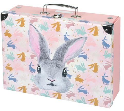 Baagl Kinderkoffer für Spielzeug und Schulbedarf, Pappkoffer, Spielzeugkoffer, Spielkoffer, Faltbarer Kinder Koffer, Faltkoffer, Klappkoffer mit Metalgriff (Bunny)